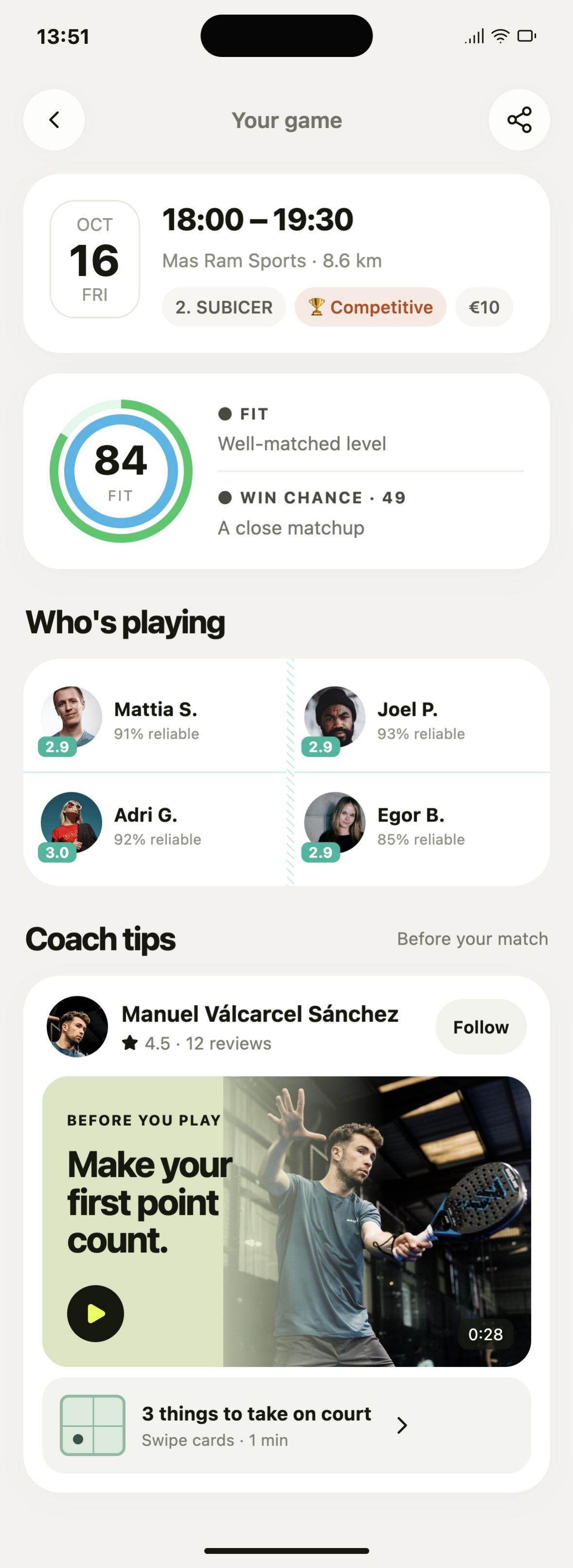 Game details with coach tips by Manuel Valcárcel Sánchez